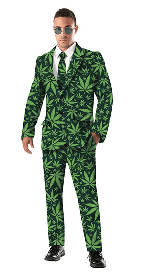 Cannabis King Costume Green Coat Shorts Socks and Gold Coloured Crown